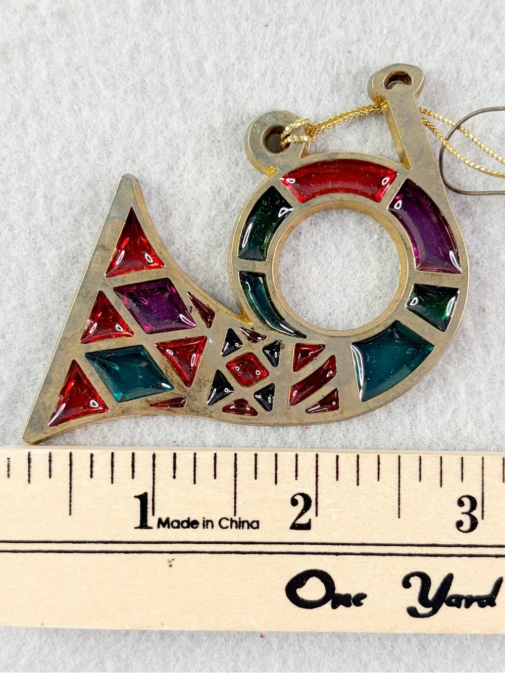 Vintage Avon Christmas Ornament Stained Glass Horn Snow Fantasy 1984 Holiday
